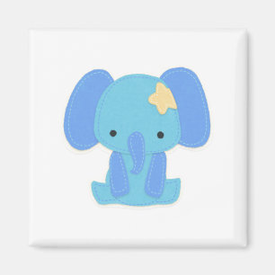 Magnet Carré Eléphant Bleu Cute