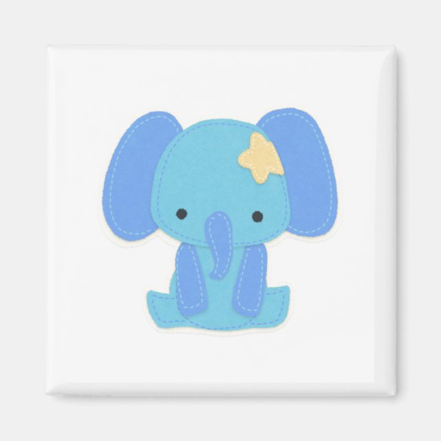 Magnet Carré Eléphant Bleu Cute (Devant)