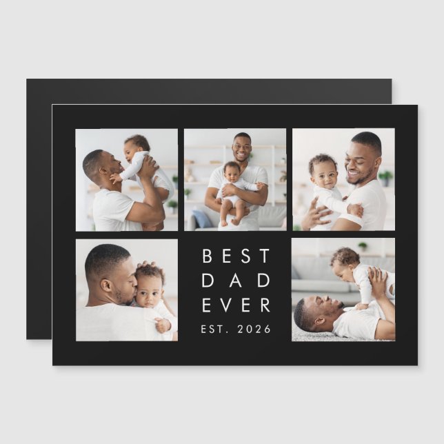 Magnet Carte Collage Photo Moderne Meilleur Papa (Devant / Derrière)