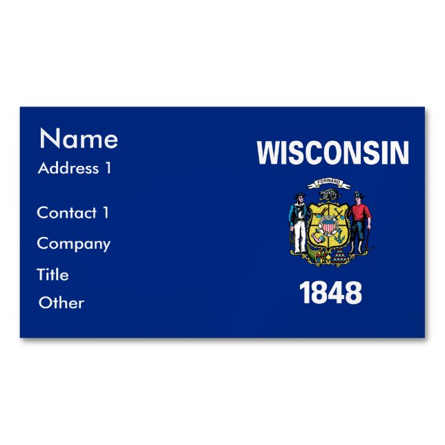 Magnet carte de visite avec drapeau du Wisconsin,  (devant)