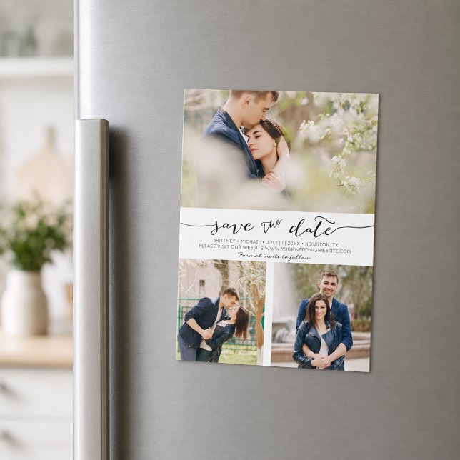 Magnet Collage Lettre Main Enregistrer la Date (Pick the best pictures from your engagement shoot or your favorite pictures for this save the date.)