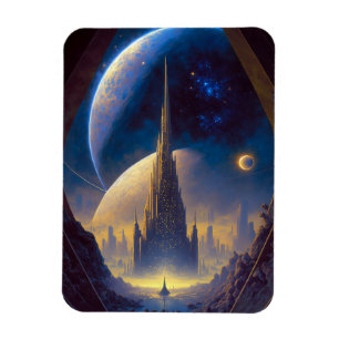 Magnet d'art de Future Space City Sci-Fi