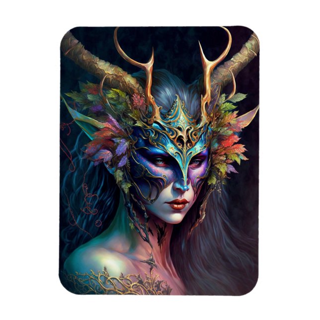 Magnet d'art Imaginaire de femme Elf Horned (Vertical)