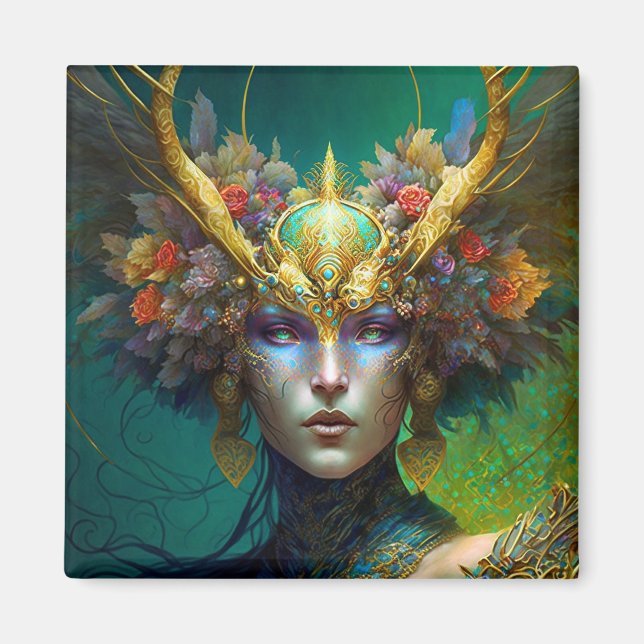 Magnet d'art Imaginaire de femme Elf Horned (Devant)