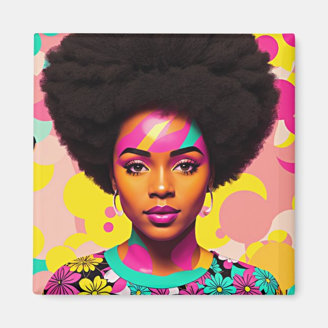 Magnet d'art pop afro femme noire colorée (Devant)