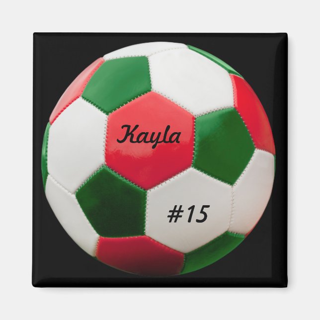 Magnet de Carré vert et rouge de football (Devant)