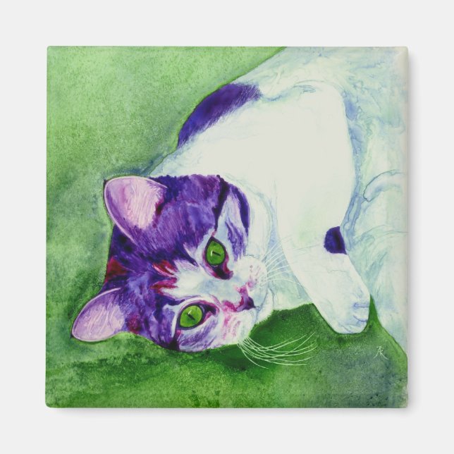 Magnet de chat Calico - "Fille aux yeux verts" (Devant)