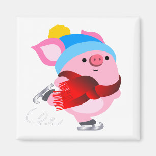 Magnet de cochon de patinage sur glace de cartons