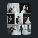 Magnet de collection Mariage personnalisé de 7 pho<br><div class="desc">Célébrez votre journée de mariage avec cet élégant aimant de collage de 7 photos, parfait pour partager vos souvenirs préférés dans une belle tenue. Cet aimant photo flexible est entièrement personnalisable avec vos propres photos et fait une faveur de mariage réfléchie, un cadeau de remerciement, ou un souvenir pour la...</div>