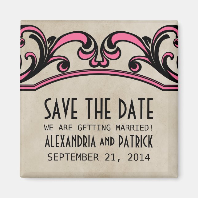 Magnet de Date de Mariage à motifs gothiques roses (Devant)