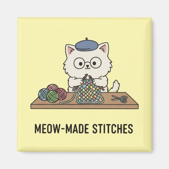 Magnet de dessin animé artisanat tricot chat migno (Devant)