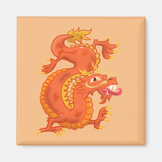 Magnet de dragon oriental orange (Devant)
