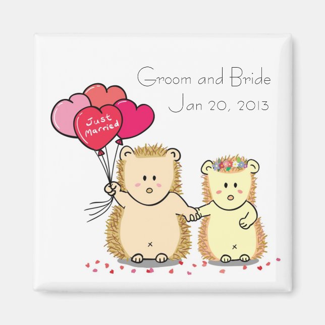 Magnet de faveur de mariage de couple de hérisson  (Devant)