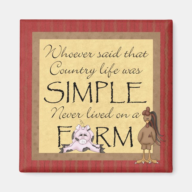 Magnet de ferme de cochon et coq de campagne (Devant)