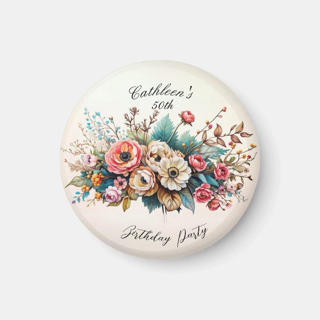 Magnet de fête d'anniversaire floral personnalisé (Devant)