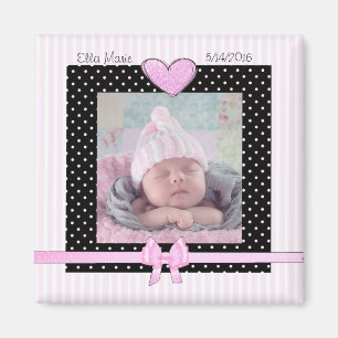 Magnet de fille faire-part de naissance rose bébé