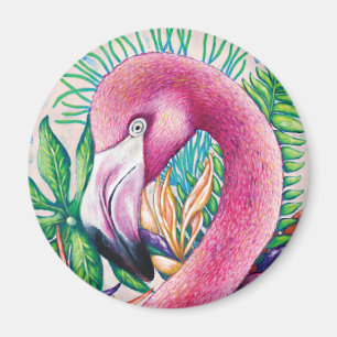 Magnet de Flamant rose rose Tropical