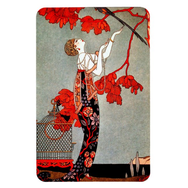 Magnet de fleurs rouges Art déco vintage (Vertical)