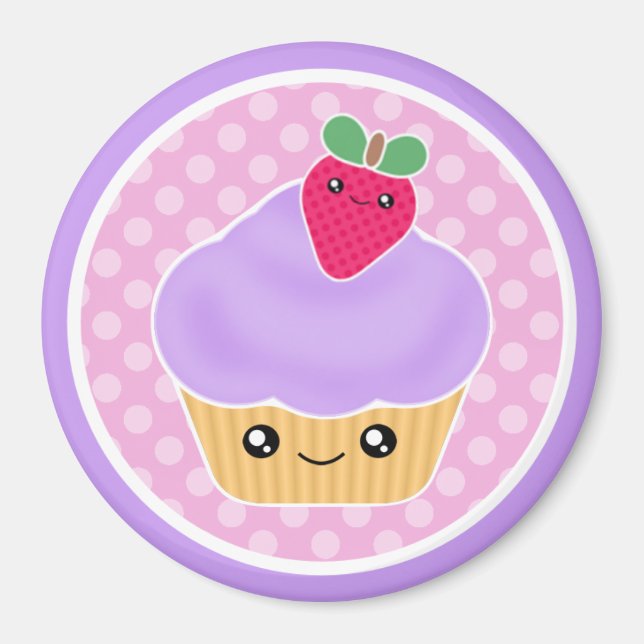 Magnet de fraises Kawaii Cupcake (Devant)