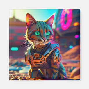 Magnet de frigo pour chat Cyberpunk