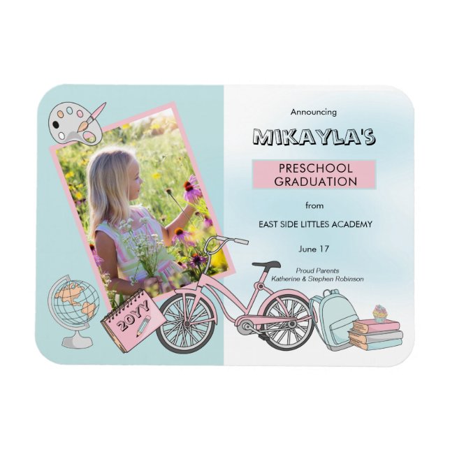 Magnet de graduation bleu rose pâle de l'école mat (Horizontal)