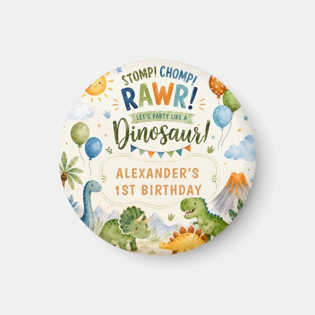 Magnet de joyeux anniversaire de dinosaure mignon (Devant)