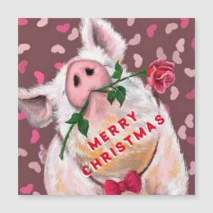 Magnet de la carte de Noël de cochon amusant - Mes