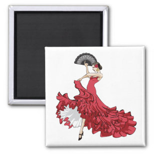 Magnet de la danseuse flamenco en robe rouge