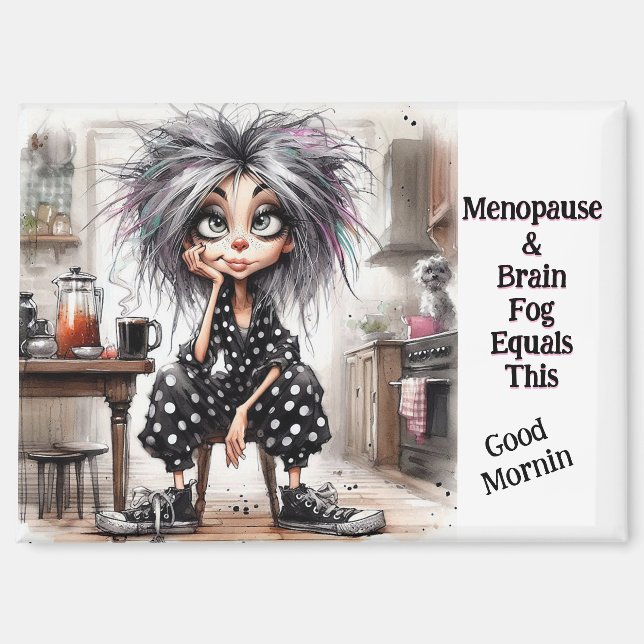 Magnet de la ménopause dame au café (Recto)
