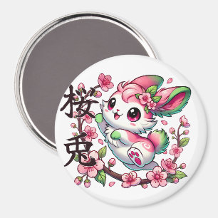 Magnet de lapin Sakura mignonne avec Écriture de p