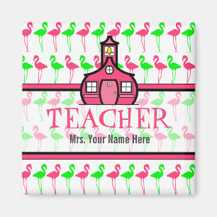 Magnet de l'enseignant - Pink & Green Flamingo Pat