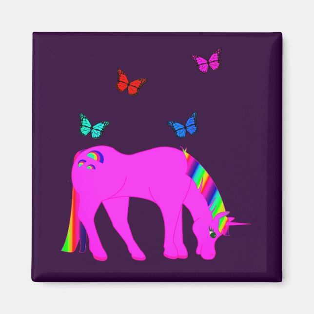Magnet de licorne violette et de papillons (Devant)