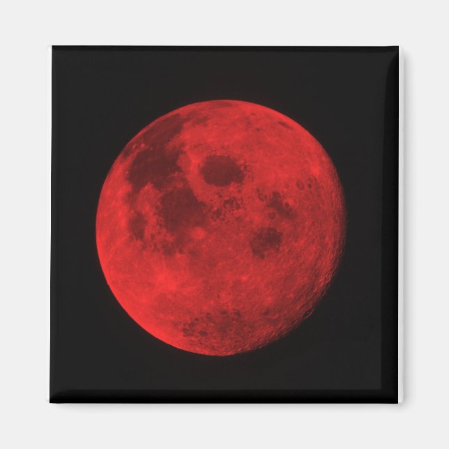 MAGNET DE LUNE ROUGE BRILLANTE. 2" X 2" MAGNET DE  (Devant)