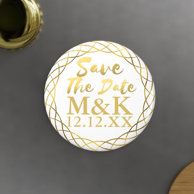 Magnet de mariage Couronne de Feuille de Faux Or p (Save your date with these magnets. Just add your initials and wedding date)