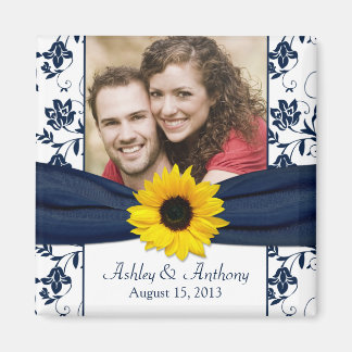 Magnet de Mariage damassé blanc blanc bleu de la S