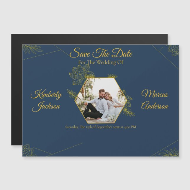 Magnet de Mariage Élégance Dorée pour Sauvegarder  (Devant / Derrière)
