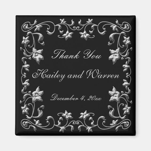 Magnet de mariage floral noir et étain (Devant)