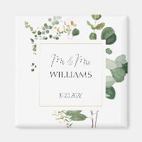 Magnet de mariage personnalisé avec feuillage doré
