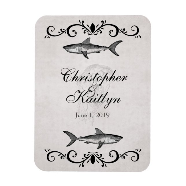 Magnet de Mariage personnalisé de requins et médus (Vertical)