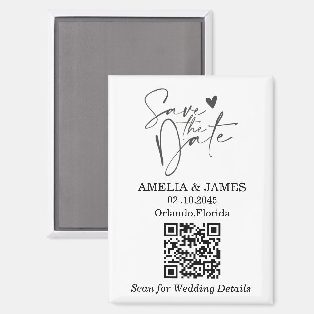 Magnet de mariage QR minimal noir et blanc pour an (Recto/Verso)