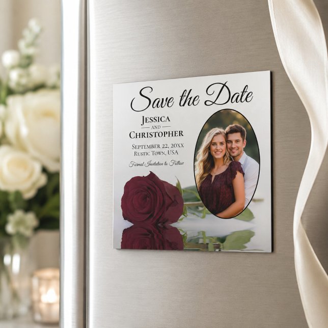 Magnet de mariage Rose Bourgogne Enregistrer la da (Créateur téléchargé)