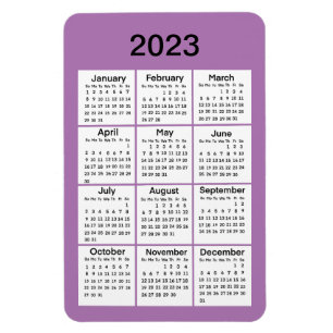 Magnet de mini calendrier pourpre 2023