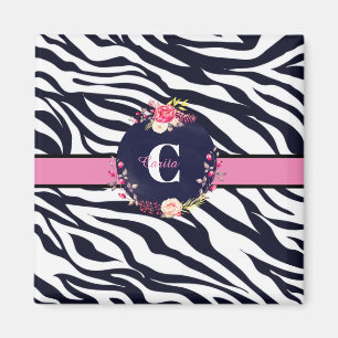 Magnet de monogramme floral zèbre