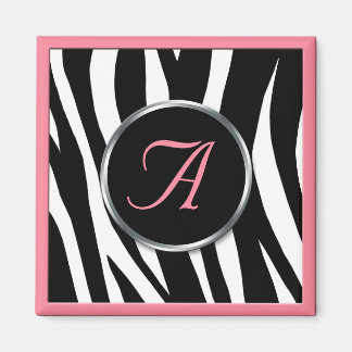 Magnet de monogramme rose de Zèbre Chic