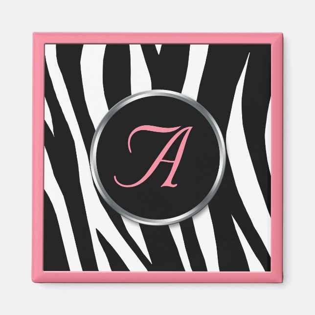 Magnet de monogramme rose de Zèbre Chic (Devant)
