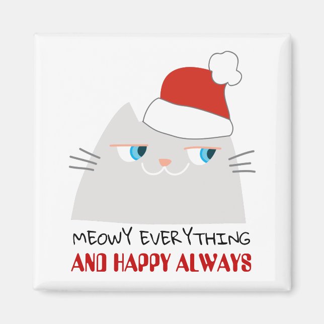 Magnet de Noël de chat drôle, cadeau mignon Miaou (Devant)