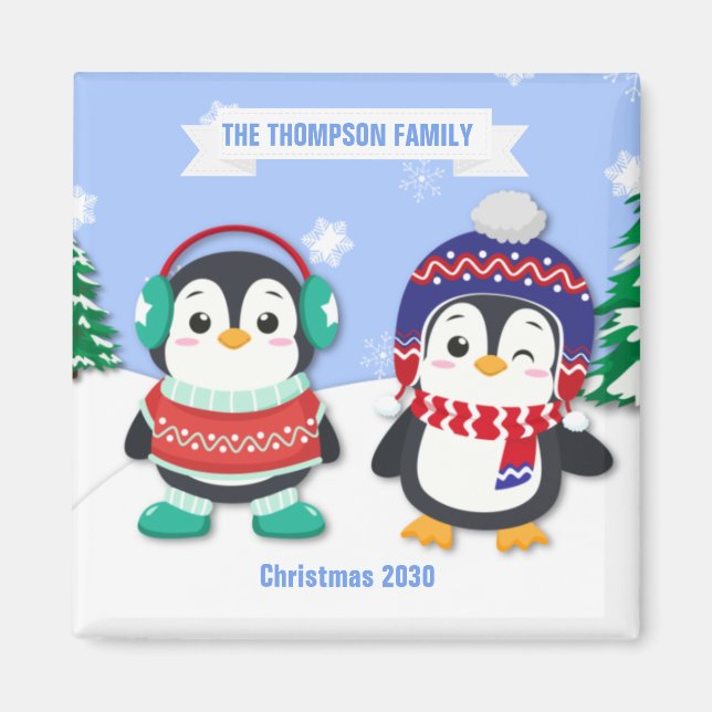 Magnet de Noël de pingouin personnalisé mignon (Devant)