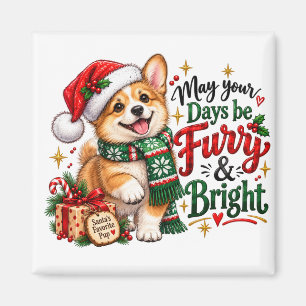 Magnet de Noël Joyeux Furry Welsh Corgi