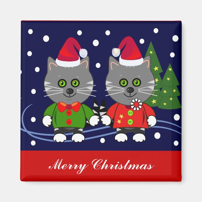 Magnet de Noël mignon avec des chats en dessin (Devant)