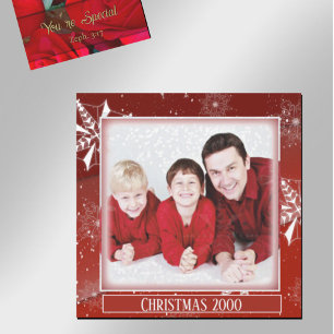 Magnet de Noël Neige Blanche sur Toile Rouge